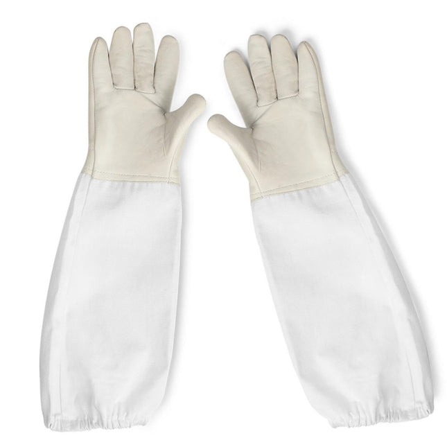 Flexzion Goatskin Leather Beekeeping Gloves with Canvas Arm Guards – White
