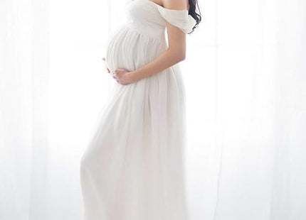 FEOYA Off-Shoulder Maternity Maxi Photoshoot Dress – White