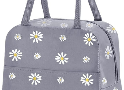 Small Insulated Lunch Bags with Reusable Foil Fabric – Gray Blue Daisy