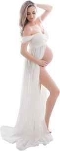 FEOYA Off-Shoulder Maternity Maxi Photoshoot Dress – White