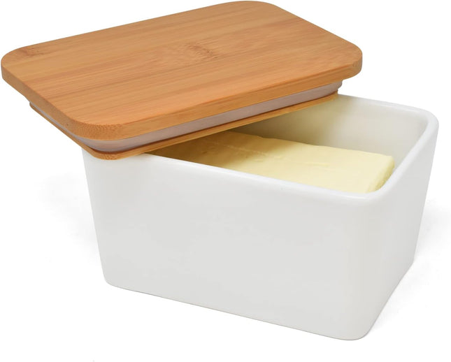 Joeji's Ceramic Butter Dish – 500ml Container with Bamboo Lid & Silicone Seal