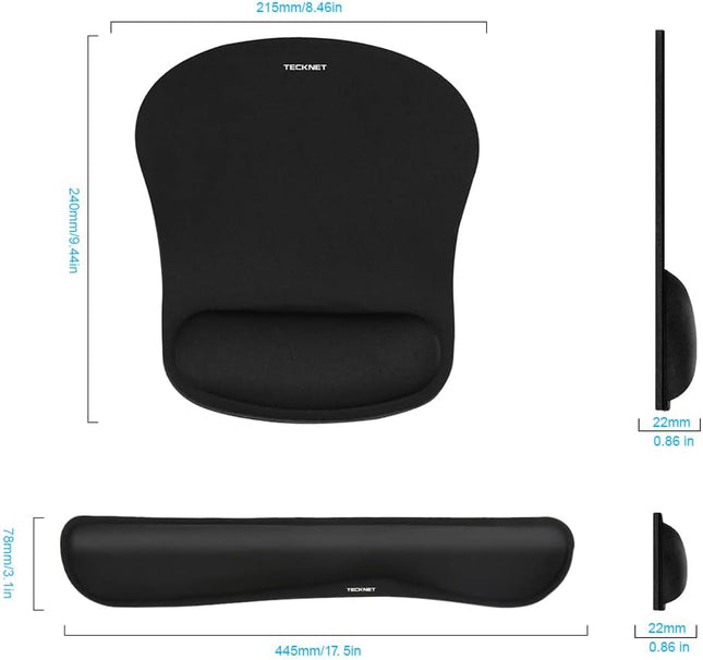 TECKNET Memory Foam Wrist Rest Set – Ergonomic Keyboard & Mouse Support Pad Black