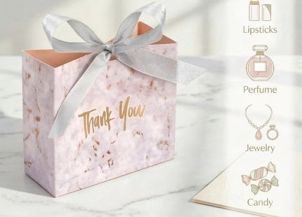 Hacaroa Mini Thank You Gift Bags with Ribbon Silver Marble – 50 Pack