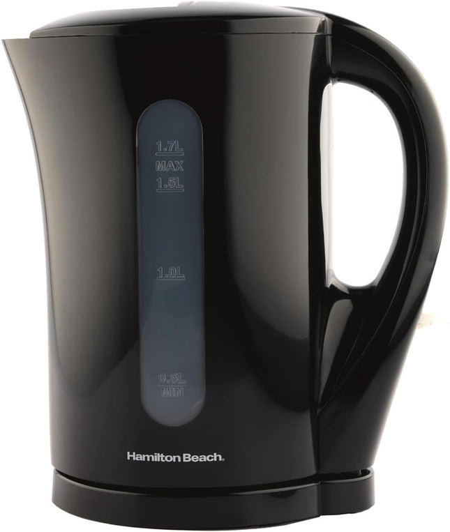 Hamilton Beach Essentials 1.7L Electric Kettle, Auto Shut Off, HB1107B – Black