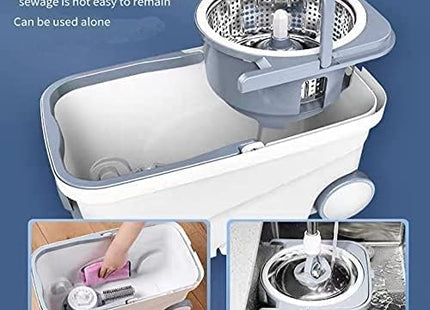 MICHAO Deluxe 360° Spin Mop & Bucket System – Stainless Steel with Mop Heads