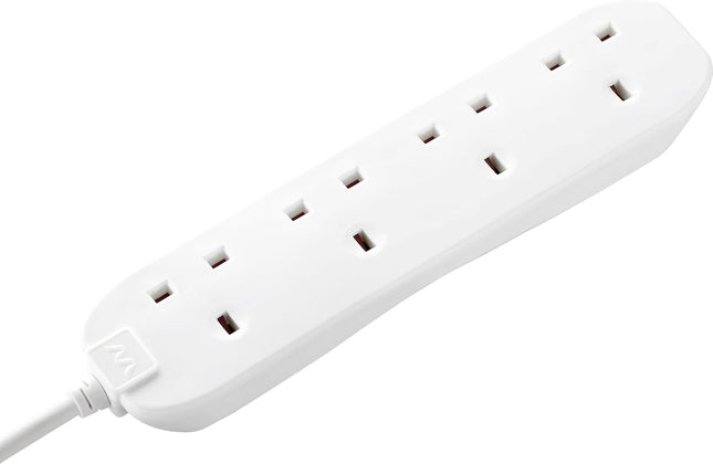 Masterplug 4 Socket Extension Lead 5 Metre Cable 13A 4 Way Power Strip White