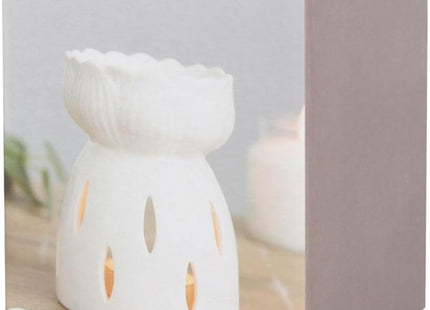 White Ceramic Lotus Flower Oil Burner – Aromatherapy Wax Melt Warmer