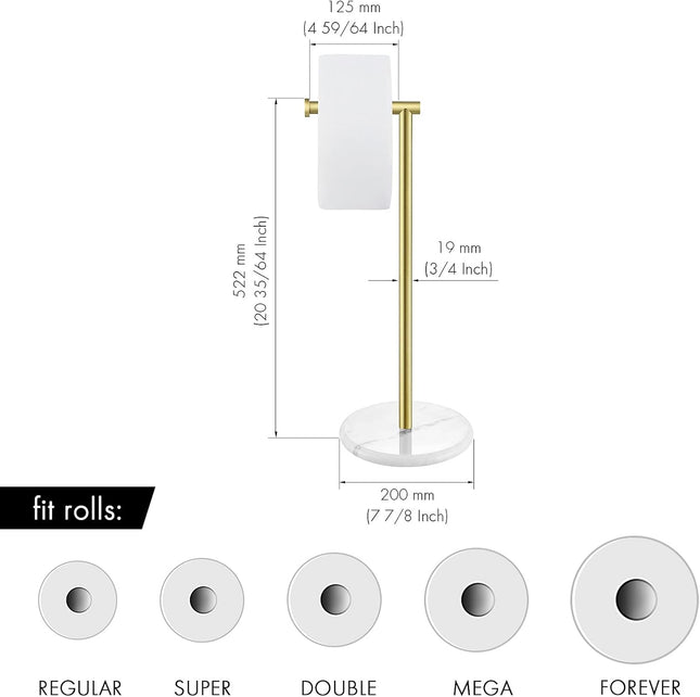 KES Freestanding Toilet Roll Holder with Marble Base SUS304 Stainless Steel Brushed Gold