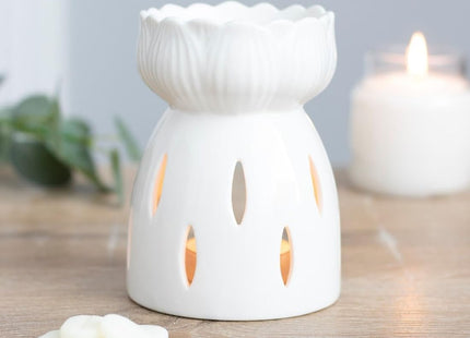 White Ceramic Lotus Flower Oil Burner – Aromatherapy Wax Melt Warmer