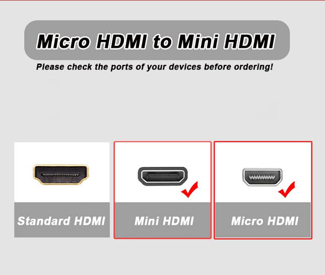 Herfair 1M Micro HDMI to Mini HDMI Cable 4K Male to Male HFR014-HDMI