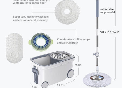 MICHAO Deluxe 360° Spin Mop & Bucket System – Stainless Steel with Mop Heads