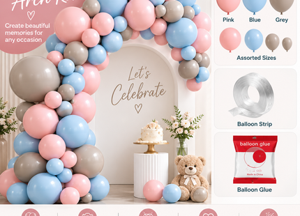 Patimate/Wayfun Balloon Arch Kit Pink Blue & Grey with Strip & Glue