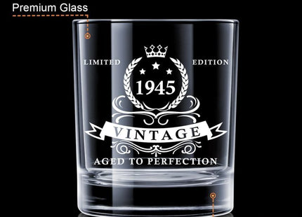 LIGHTEN LIFE Birthday Whiskey Glass Gift Set – 1945 Vintage with Wooden Box