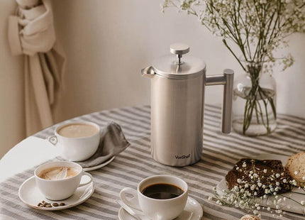 Vonshef 6 Cup Stainless Steel Cafetiere with Coffee Spoon – 800ml