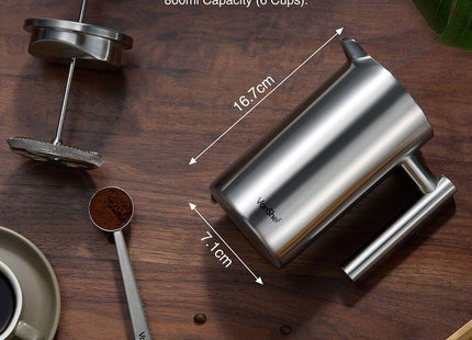 Vonshef 6 Cup Stainless Steel Cafetiere with Coffee Spoon – 800ml