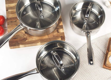 Salter Timeless Collection 3-Piece Stainless Steel Saucepan Set with Glass Lids