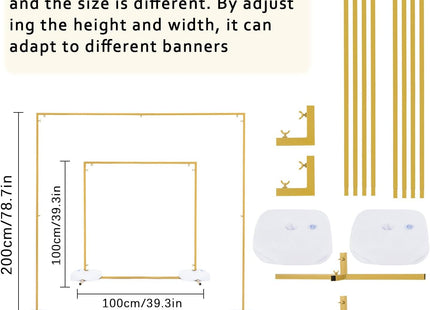 VINCIGANT Gold Square Wedding Arch Stand 6.6ft – Metal Backdrop Frame with Water Bags