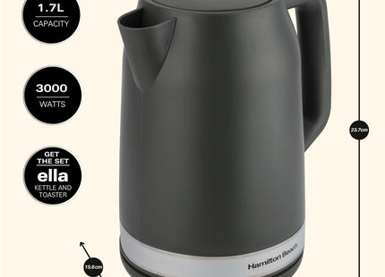 Hamilton Beach Ella 1.7L Electric Kettle, Auto Shut Off, Matte Charcoal - HBK3045MCH