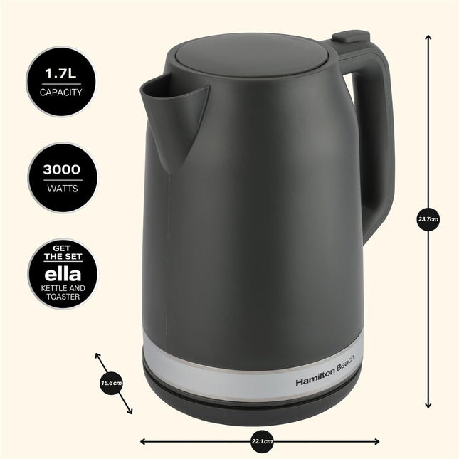 Hamilton Beach Ella 1.7L Electric Kettle, Auto Shut Off, Matte Charcoal - HBK3045MCH