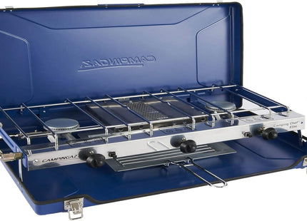 Campingaz Chef Folding Double Burner Gas Stove & Grill 3 x 1.5kW with Piezo Ignition – Blue