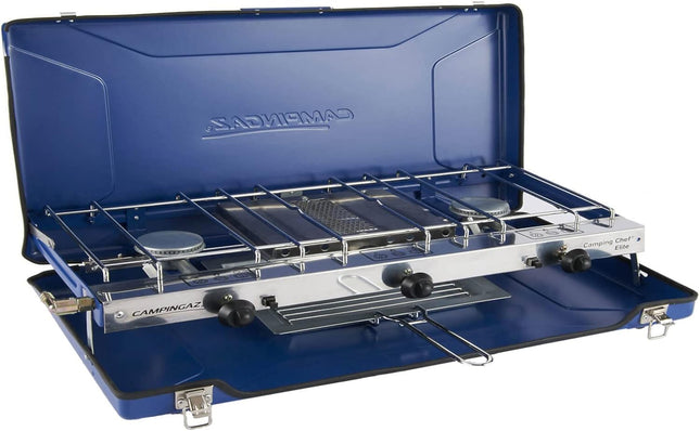 Campingaz Chef Folding Double Burner Gas Stove & Grill 3 x 1.5kW with Piezo Ignition – Blue