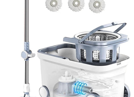 MICHAO Deluxe 360° Spin Mop & Bucket System – Stainless Steel with Mop Heads