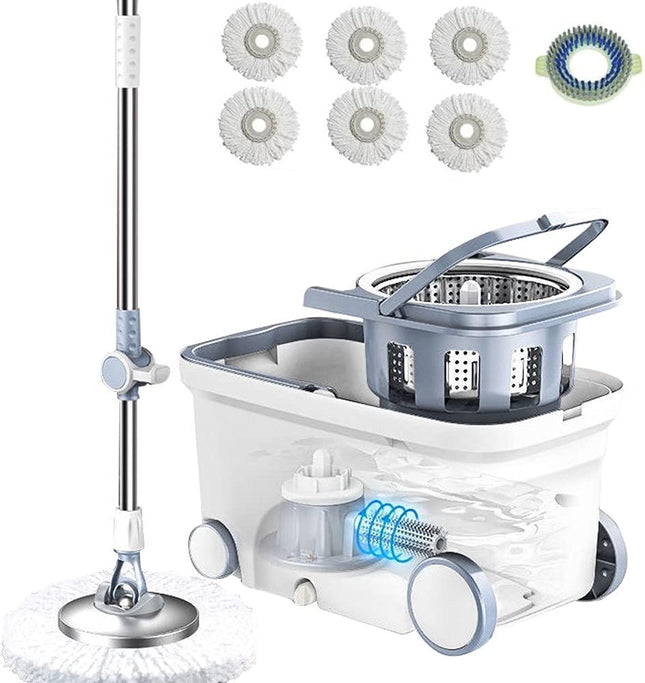 MICHAO Deluxe 360° Spin Mop & Bucket System – Stainless Steel with Mop Heads