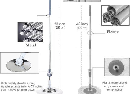 MICHAO Deluxe 360° Spin Mop & Bucket System – Stainless Steel with Mop Heads