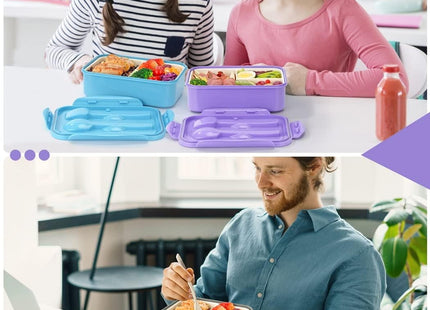 Bento Lunch Box 1100ml 3 Compartment Lunch Container with Spoon & Fork Blue