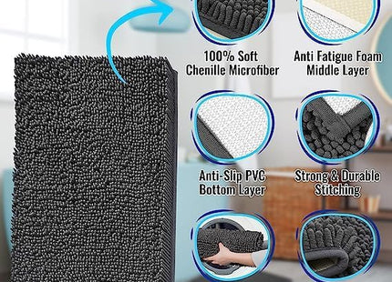 MAYSHINE Chenille Bath Mat 60 x 100cm – Soft Non-Slip Absorbent Bathroom Rug White