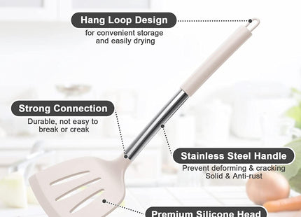 LVEON 15 Pieces Silicone Kitchen Utensils Set, Heat Resistant with Stainless Steel Handle