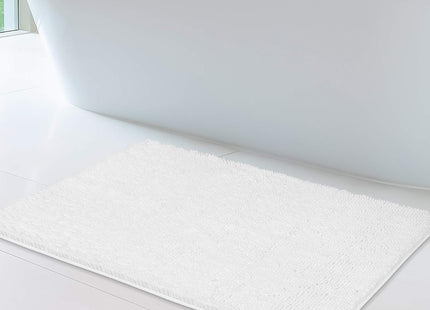 MAYSHINE Chenille Bath Mat 60 x 100cm – Soft Non-Slip Absorbent Bathroom Rug White