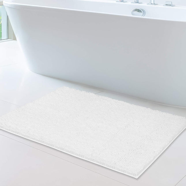 MAYSHINE Chenille Bath Mat 60 x 100cm – Soft Non-Slip Absorbent Bathroom Rug White