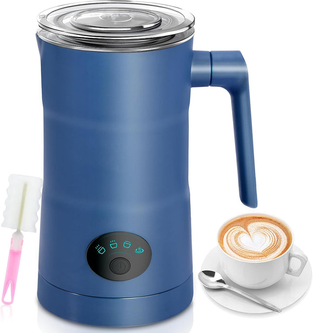 Milk Frother Electric – 4 in 1 Milk Steamer with Automatic Shut-Off – White & Blue
