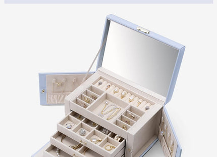 VLANDO Large 3-Drawer Jewellery Organiser Box with Mirror – Purple