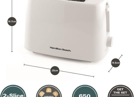 Hamilton Beach Essentials 2 Slice Toaster 650W, Wide Slots, HB1116W – White