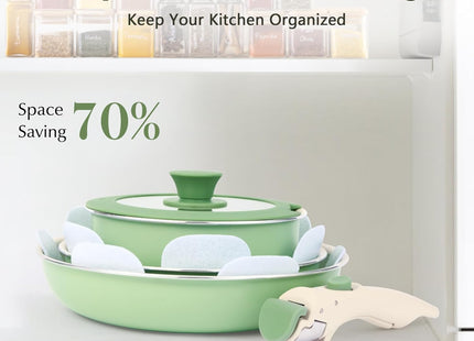 M MELENTA 16 Piece Non Stick Cookware Set – Induction Pots & Pans (Sage Green)