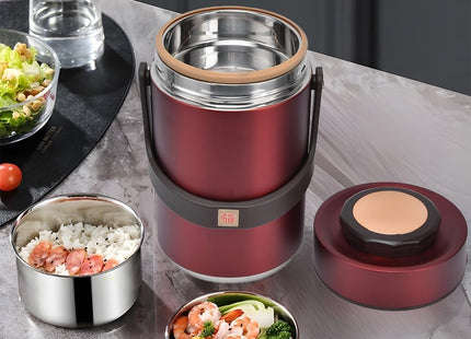 Fulaijia 3-Tier Stainless Steel Thermal Lunch Box for Hot/Cold Meals – 2300ml