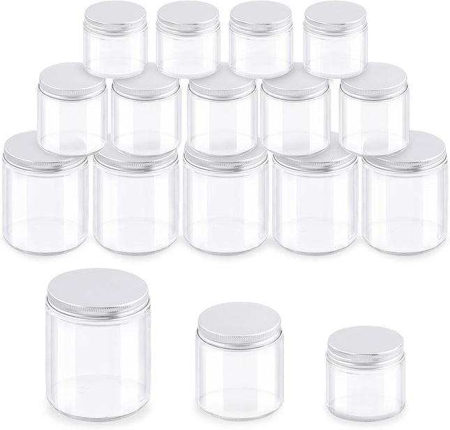 Glarks 10 and 12 Pack Glass Cosmetic Jars – 2oz, 4oz & 8oz Refillable Containers with Lids