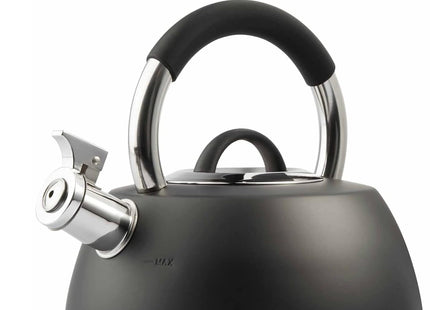 VonShef 2.5L Matte Black Whistling Stove Top Kettle – Stainless Steel, Induction Ready