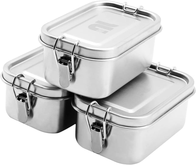 nicelock Small Stainless Steel Food Storage Containers – Set of 3 (400ml Each) | Leakproof, Reusable, Airtight Snack Boxes | Freezer, Oven & Dishwasher Safe | Plastic-Free & BPA-Free