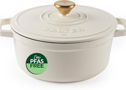 Salter Chester 24cm Cast Iron Casserole Pot – 3.4L Enamel Dutch Oven, Cream