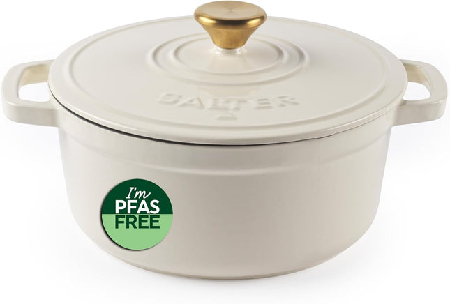 Salter Chester 24cm Cast Iron Casserole Pot – 3.4L Enamel Dutch Oven, Cream