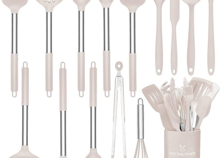 LVEON 15 Pieces Silicone Kitchen Utensils Set, Heat Resistant with Stainless Steel Handle