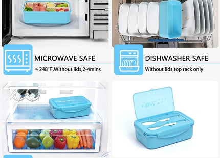 Bento Lunch Box 1100ml 3 Compartment Lunch Container with Spoon & Fork Blue
