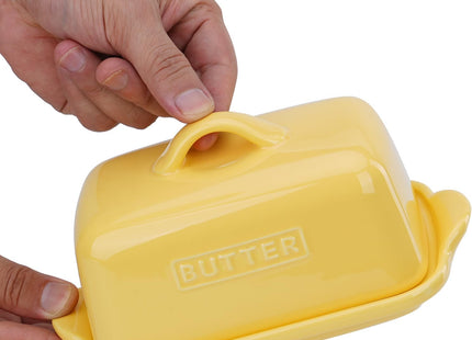 JSHKY Large Porcelain Ceramic Butter Dish for 500g British Butter – Yellow