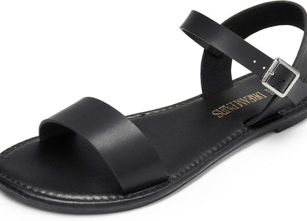 DREAM PAIRS Women's Open Toe Flat Sandals UK Size 7 – All Black