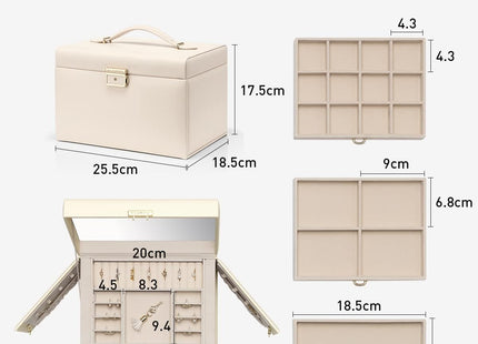 VLANDO Large 3-Drawer Jewellery Organiser Box with Mirror – Apricot White