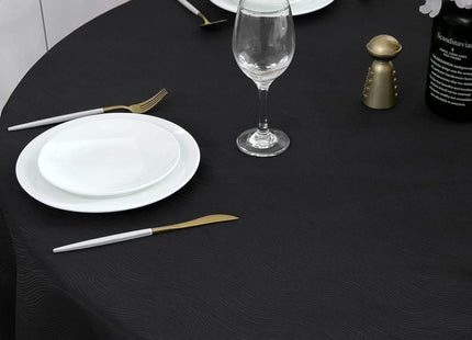 SPRICA Round Jacquard Tablecloth 200cm Water Resistant Heavyweight Polyester Black