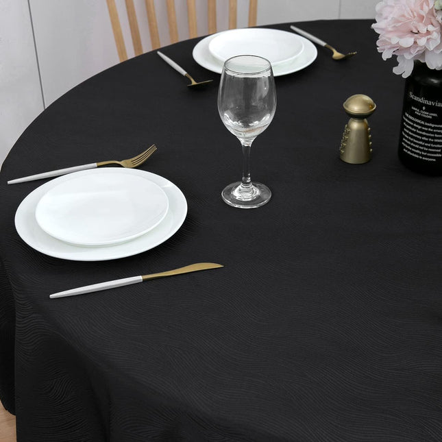 SPRICA Round Jacquard Tablecloth 200cm Water Resistant Heavyweight Polyester Black